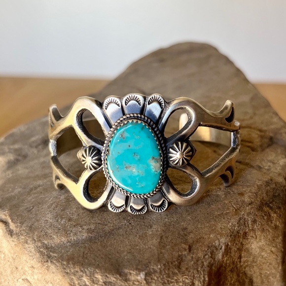 Vintage Navajo Sterling Silver Turquoise Bracelet Cuff Martha Cayatineto #1 - Picture 8 of 16